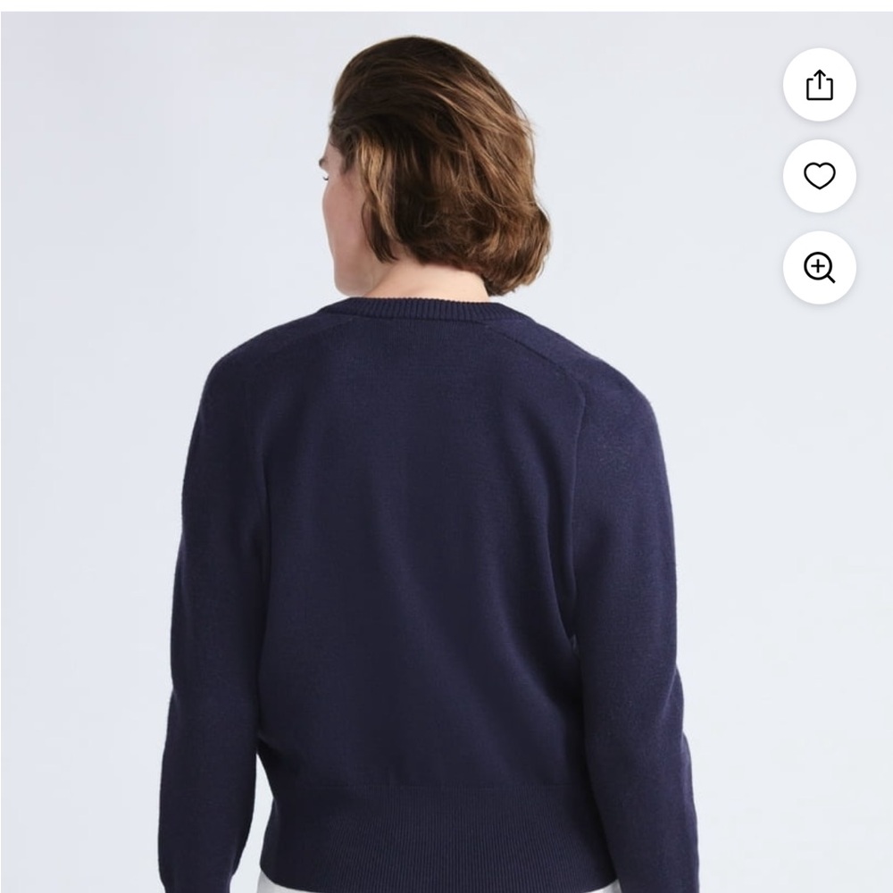 Free Assembly Navy Floral Jacquard Crewneck Shrunken Cardigan Sweater Midweight - Picture 4 of 10